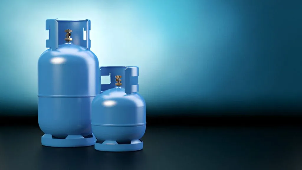Blue propane cylinders prepared for service