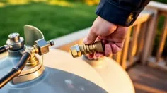 Hand connecting a fitting to a propane tank