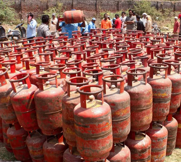 Rows of propane cylinders prepared for service and temporary fuel needs